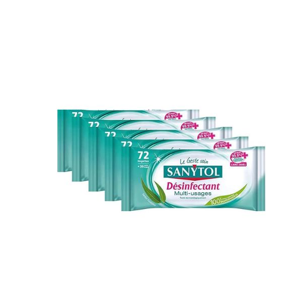 SANYTOL - Lingette Multi usage Eucalyptus 72 - Lot de 5