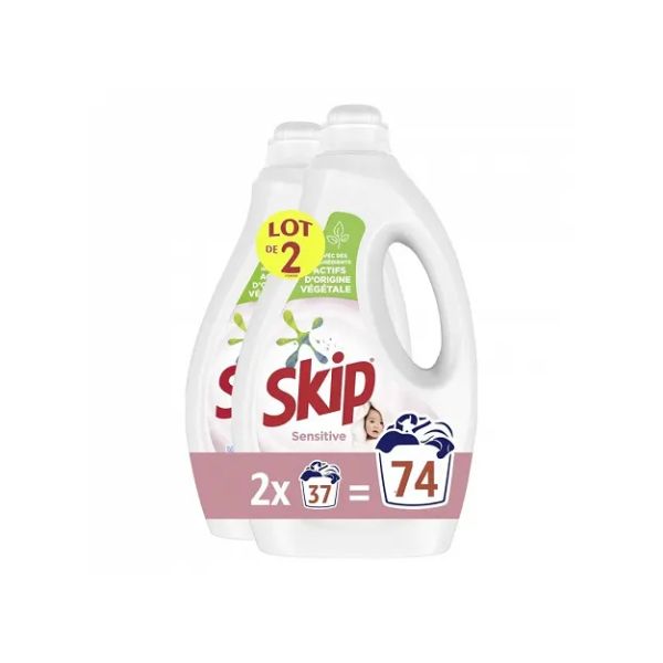 SKIP - Lessive Liquide Peaux Sensibles Bébé 2x37 lavages