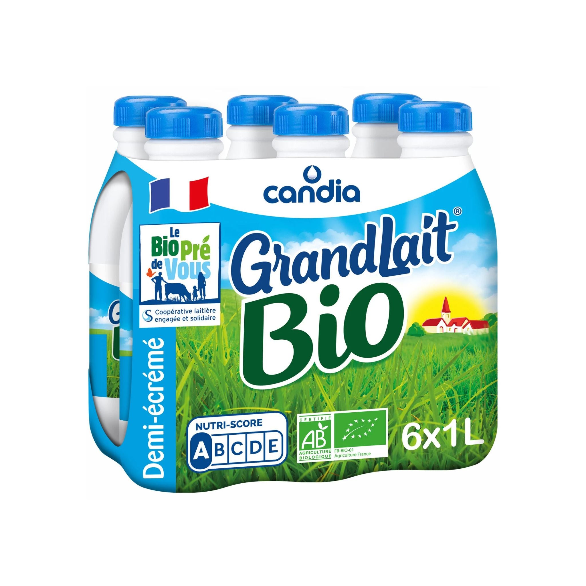 CANDIA - Lait Demi-Écrémé Bio Grandlait Pack 6x1L